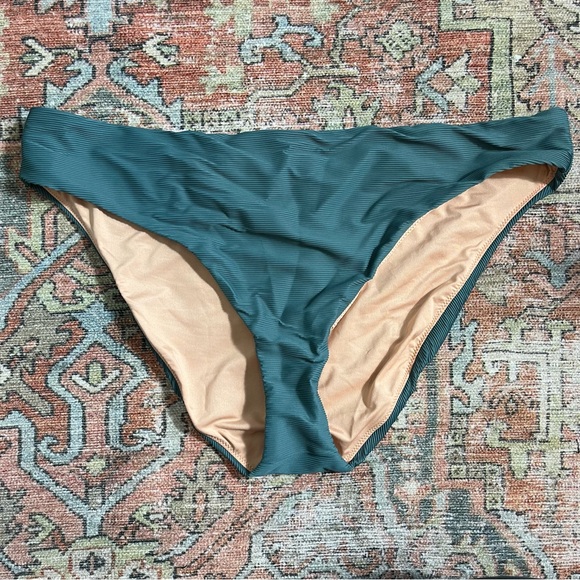 J. Crew Ribbed High Rise Cheeky Textured Bikini Bottom Size 2X NWT Solid Teal - Picture 1 of 7